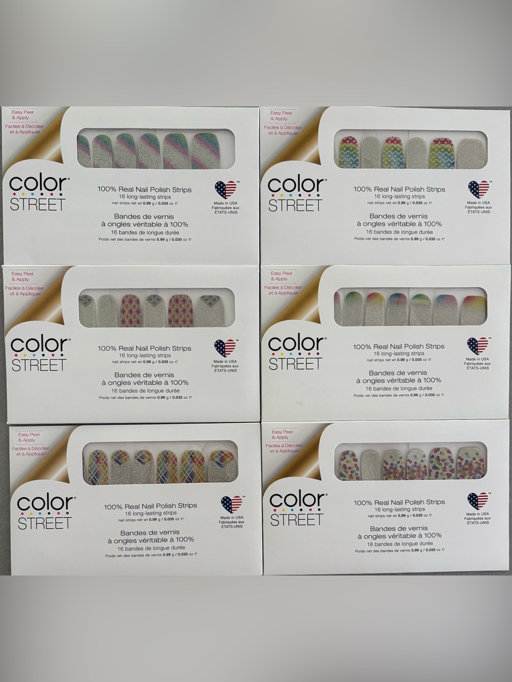 lot of 6 Color Street nail strips - silver glitter w/ colorful designs NIP